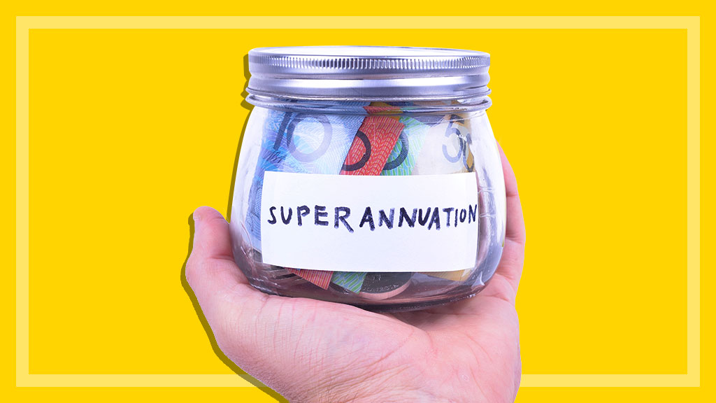 hand holding jar of australian money labelled superannuation
