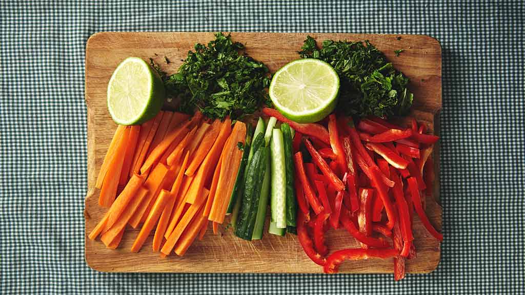 chopped veggies on a board
