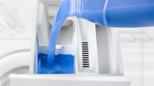 blue laundry detergent in machine