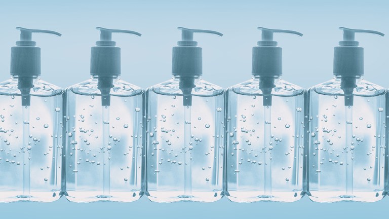 row_of_hand_sanitiser_bottles