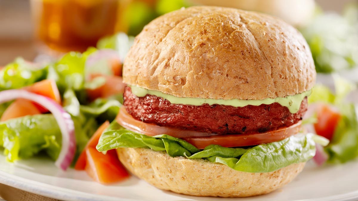 vegetarian plant based burger on plate