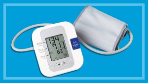 a blood pressure monitor on a blue background