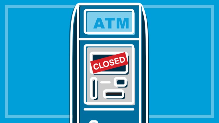 shutdown atm with closed sticker