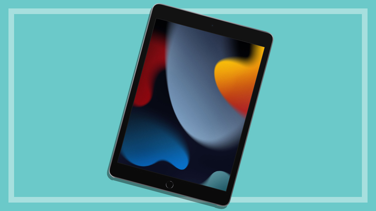 Ninth generation Apple iPad on a green background