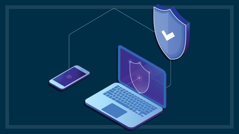 illustration of security software on laptop and smartphone