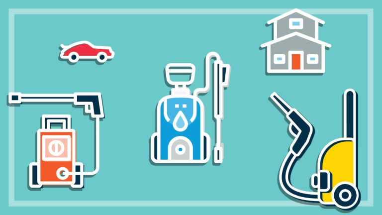 illustrations of pressure cleaners on a green background