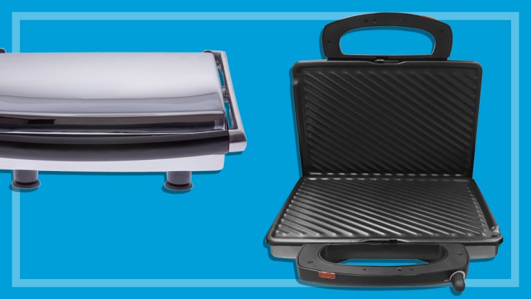 two sandwich presses on a blue background