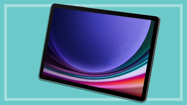 Samsung Galaxy Tab S9 Ultra on a teal background
