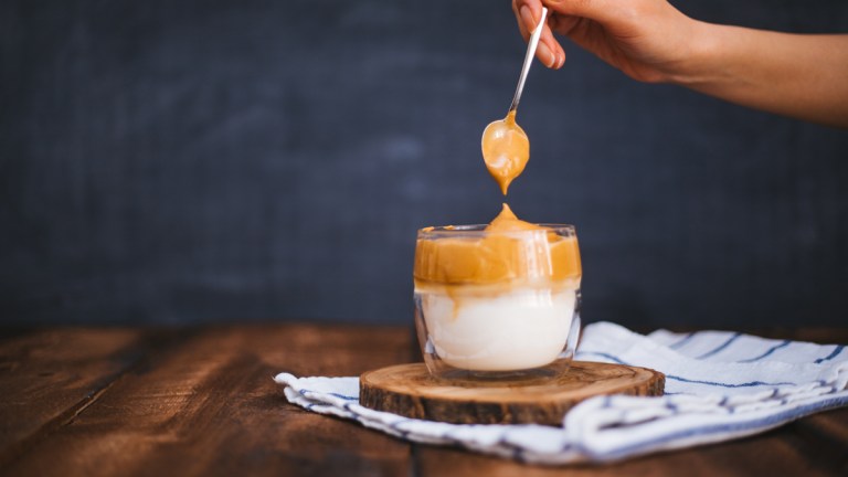 spoon in dalgona coffee instant