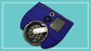 Dyson 360 Vis Nav robot vacuum on a teal background