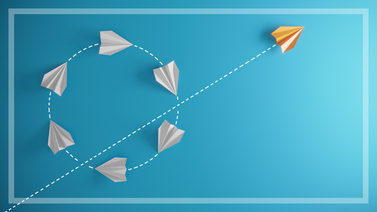 paper plane efficient path on blue background