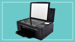 home printer scanner on teal background