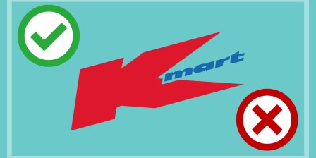 kmart logo with green tick and red cross graphics