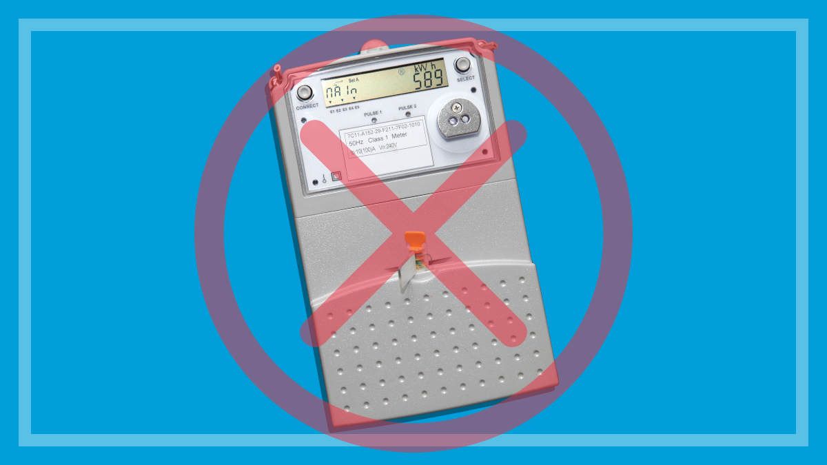 smart meter with a faint cross over it