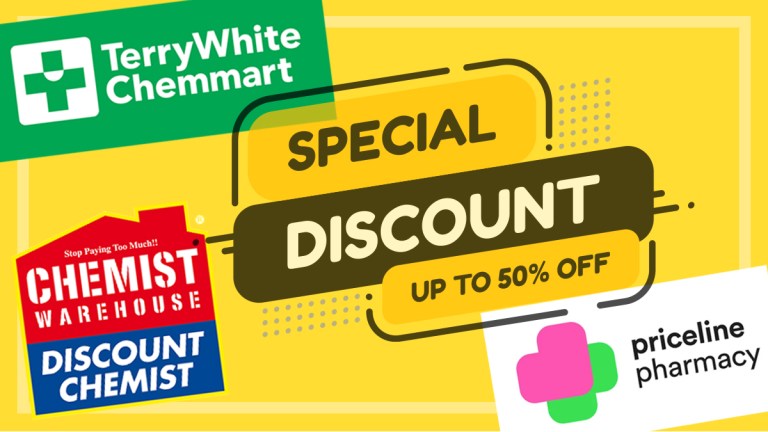 discount sticker with chemist warehouse terry white and priceline logos