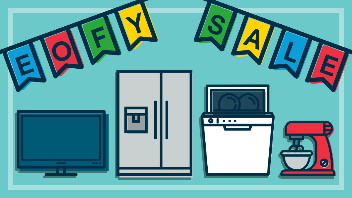 illustration of eofy sale bunting with whitegoods and appliances