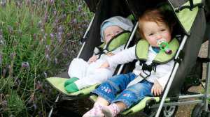 kids in double stroller
