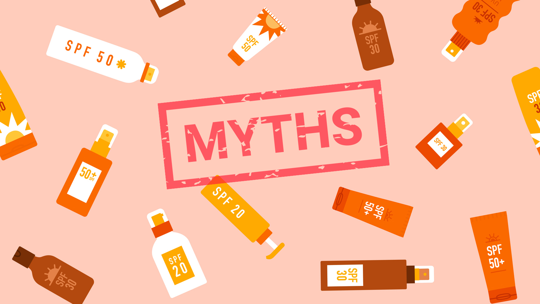 sunscreen bottles with a myths stamp