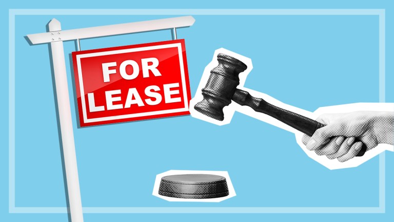 for lease sign and gavel on blue background