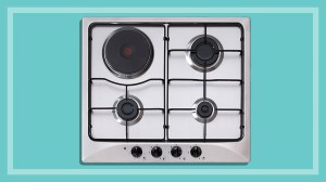 gas cooktop on a teal background