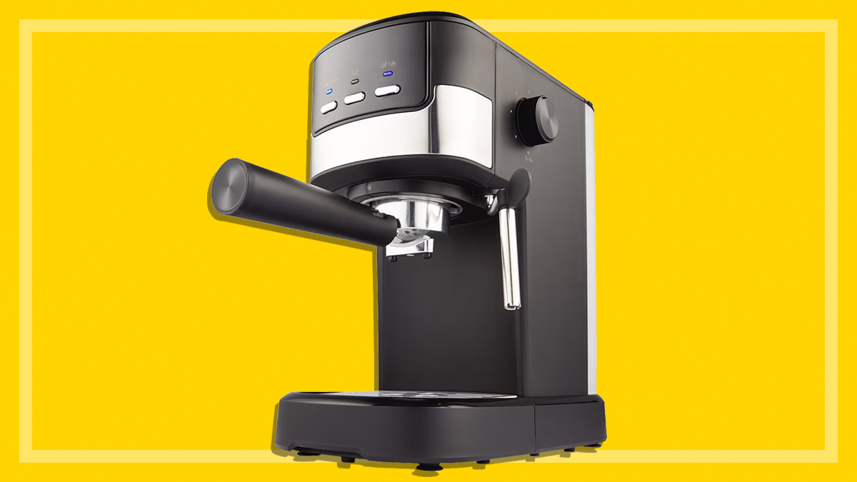 kmart coffee machine on yellow background