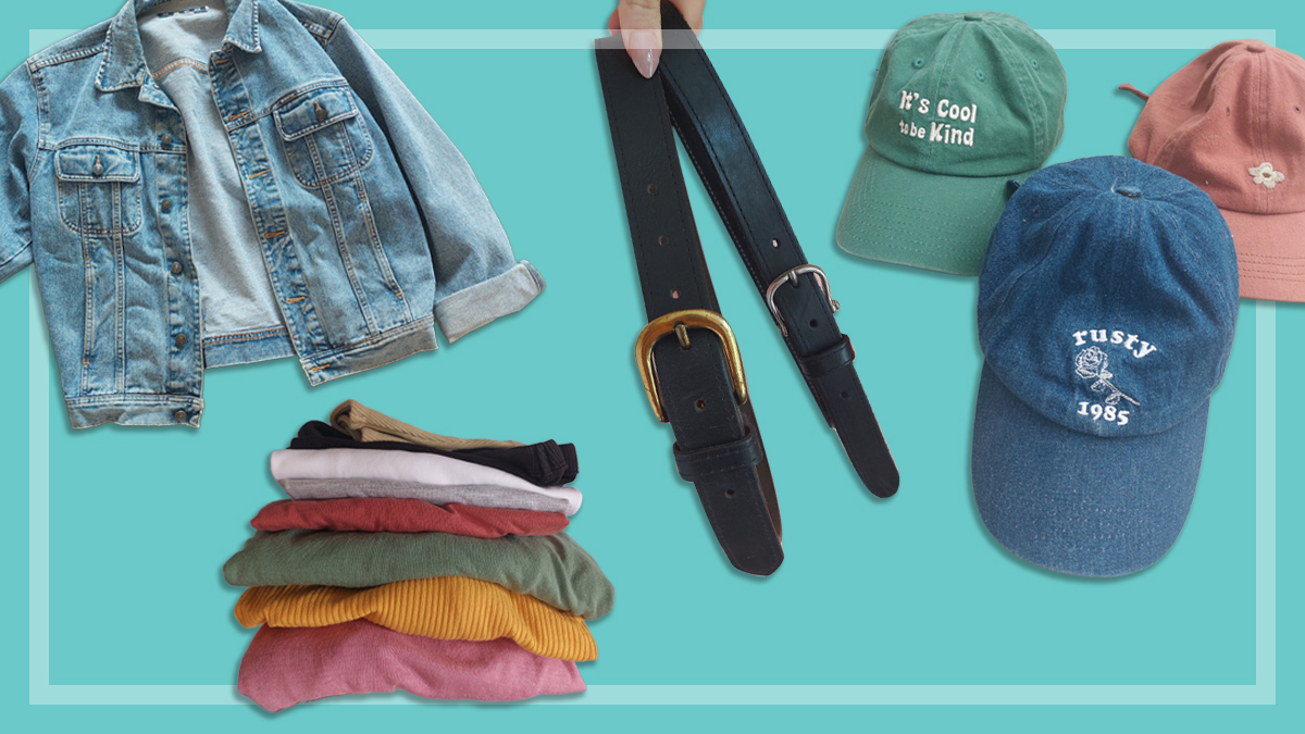 thrift shopping clothes hats jackets belts