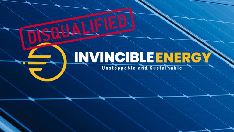 solar panels with invincible energy logo and disqualified stamp