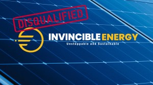 solar panels with invincible energy logo and disqualified stamp