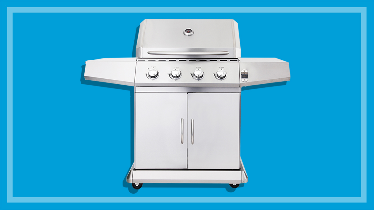 silver barbecue on a blue background