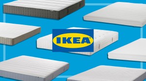 ikea logo and several ikea mattresses